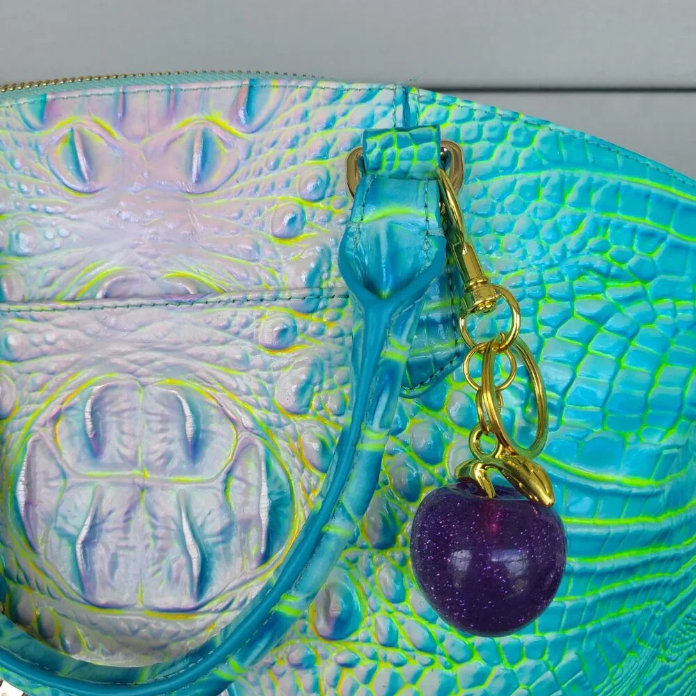 Purple Apple Purse Charm and Key Ring Sparkly Gold or Silver Toned Hardware